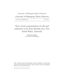 Trace Metal Contamination of Soils and Sediments in the Port Kembla Area, New South Wales, Australia