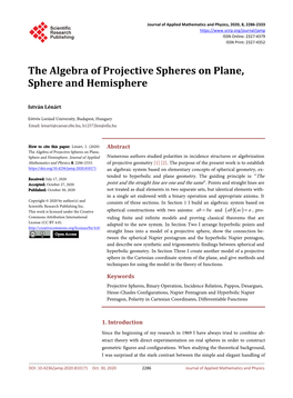 The Algebra of Projective Spheres on Plane, Sphere and Hemisphere