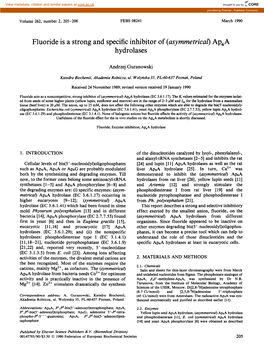 Fluoride Is a Strong and Specific Inhibitor of (~~Y~~E~R~C~~ Ap,A Hydrolases