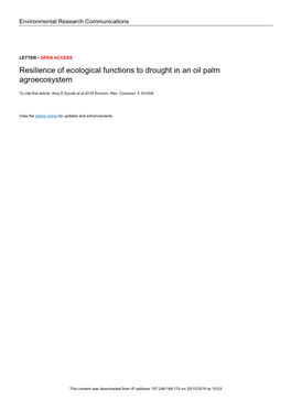 Resilience of Ecological Functions to Drought in an Oil Palm Agroecosystem