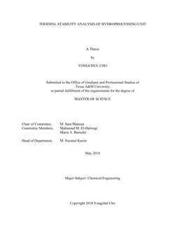 Thermal Stability Analysis of Hydroprocessing Unit A