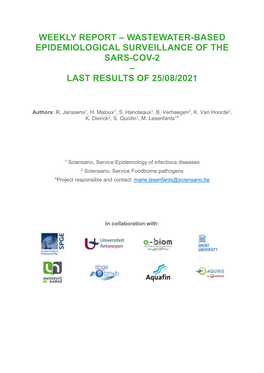 Wastewater-Based Epidemiological Surveillance of the Sars-Cov-2 – Last Results of 25/08/2021