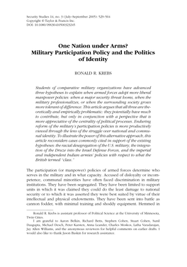 One Nation Under Arms? Military Participation Policy and the Politics of Identity