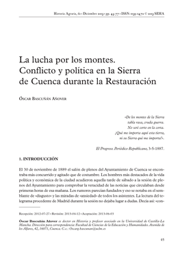 La Lucha Por Los Montes. Conflicto Y Política En La Sierra De Cuenca Durante La Restauración