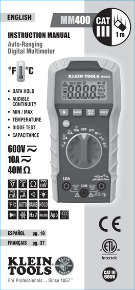 MM400 INSTRUCTION MANUAL Auto-Ranging Digital Multimeter