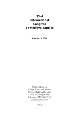 53Rd International Congress on Medieval Studies