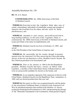 Assembly Resolution No. 120