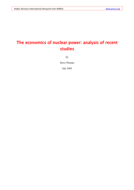 The Economics of Nuclear Power: Analysis of Recent Studies