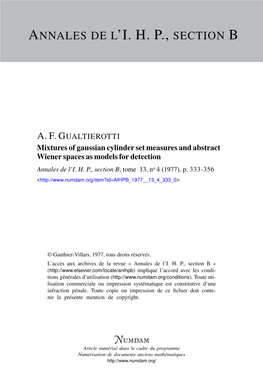 Mixtures of Gaussian Cylinder Set Measures and Abstract Wiener Spaces As Models for Detection Annales De L’I
