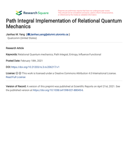 Path Integral Implementation of Relational Quantum Mechanics