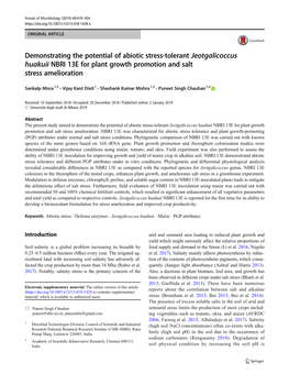 Demonstrating the Potential of Abiotic Stress-Tolerant Jeotgalicoccus Huakuii NBRI 13E for Plant Growth Promotion and Salt Stress Amelioration