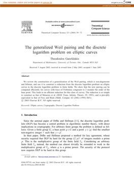 The Generalized Weil Pairing and the Discrete Logarithm Problem on Elliptic Curves