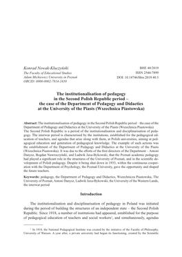 The Institutionalisation of Pedagogy in the Second Polish