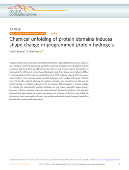Chemical Unfolding of Protein Domains Induces Shape Change in Programmed Protein Hydrogels