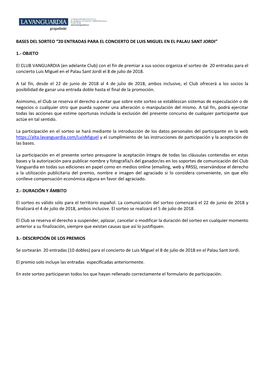 Bases Del Sorteo “20 Entradas Para El Concierto