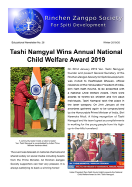 Tashi Namgyal Wins Annual National Child Welfare Award 2019