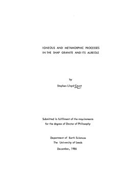 Igneous and Metamorphic Processes in the Shap Granite and Its Aureole