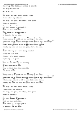 Bus Stop-The Hollies Lyrics & Chords