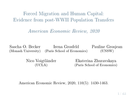 Forced Migration and Human Capital: Evidence from Post-WWII Population Transfers