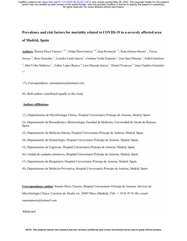 Prevalence and Risk Factors for Mortality Related to COVID-19 in a Severely Affected Area