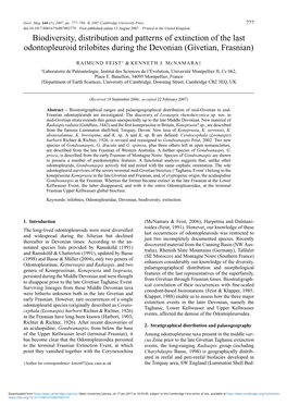 Biodiversity, Distribution and Patterns of Extinction of the Last Odontopleuroid Trilobites During the Devonian (Givetian, Frasnian)