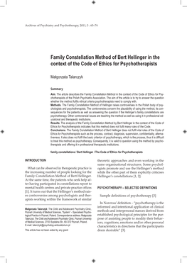 Family Constellation Method of Bert Hellinger in the Context of the Code of Ethics for Psychotherapists