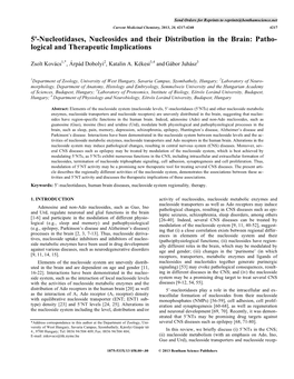 5'-Nucleotidases, Nucleosides and Their Distribution in the Brain: Patho- Logical and Therapeutic Implications