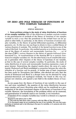 On Zero and Pole Surfaces of Functions of Two Complex Variables«