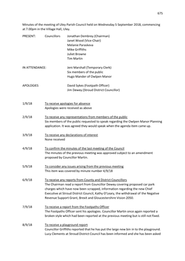 675 Minutes of the Meeting of Uley Parish Council Held on Wednesday