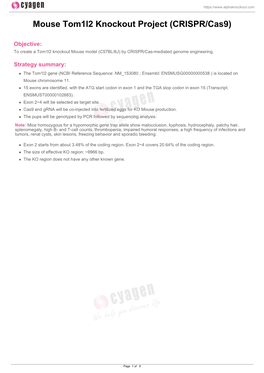 Mouse Tom1l2 Knockout Project (CRISPR/Cas9)