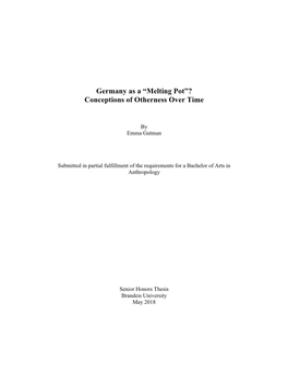 Germany As a “Melting Pot”? Conceptions of Otherness Over Time