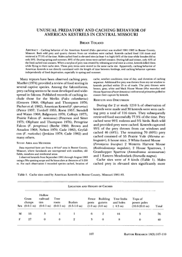 Unusual Predatory and Caching Behavior of American Kestrels in Central Missouri