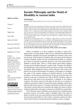 Karmic Philosophy and the Model of Disability in Ancient India OPEN ACCESS Neha Kumari Research Scholar, Banaras Hindu University, Varanasi, Uttar Pradesh, India