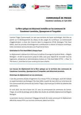 COMMUNIQUÉ DE PRESSE Caouënnec-Lanvézéac, Le 7 Juin 2019