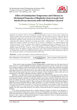 Effect of Gelatinization Temperature and Chitosan on Mechanical Properties of Bioplastics from Avocado Seed Starch (Persea Americana Mill) with Plasticizer Glycerol