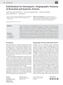 Embolization for Hemoptysis—Angiographic Anatomy of Bronchial and Systemic Arteries