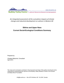 An#Integrated#Assessment#Of#The#Cumulative#Impacts#Of#Climate# Change'and'industrial'development'on'salmon'in'western'bc!! Stiki