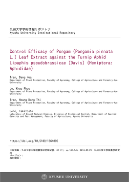 Leaf Extract Against the Turnip Aphid Lipaphis Pseudobrassicae (Davis) (Hemiptera: Aphididae)