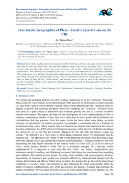 Jane Jacobs Geographies of Place - Jacob’S Special Lens on the City