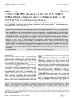 Genome-Wide DNA Methylation Analysis on C-Reactive Protein Among Ghanaians Suggests Molecular Links to the Emerging Risk of Cardiovascular Diseases ✉ Felix P