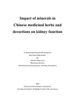 Impact of Minerals in Chinese Medicinal Herbs and Decoctions on Kidney Function