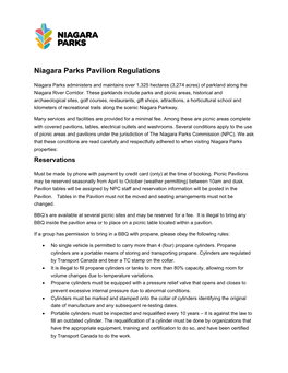 Niagara Parks Pavilion Regulations