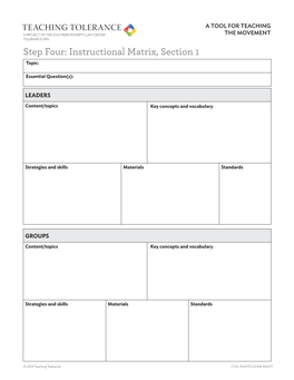 Step Four: Instructional Matrix, Section 1 Topic