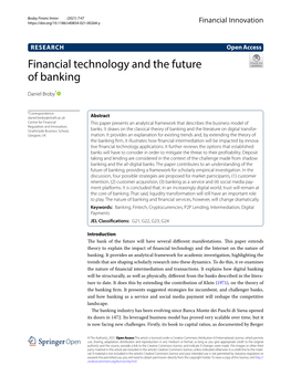Financial Technology and the Future of Banking
