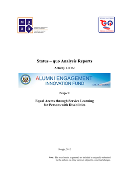 Status Quo Report on Accessibility for the Towns of Kavadarci, Negotino, Stip and Veles