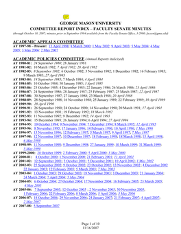 George Mason University Committee Report Index – Faculty Senate Minutes