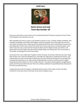 Faith Fact Saints Simon and Jude Feast Day October 28