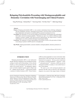 Relapsing Polychondritis Presenting with Meningoencephalitis and Dementia: Correlation with Neuroimaging and Clinical Features