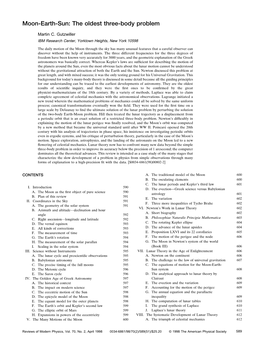 Moon-Earth-Sun: the Oldest Three-Body Problem