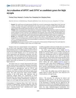 An Evaluation of OPTC and EPYC As Candidate Genes for High Myopia